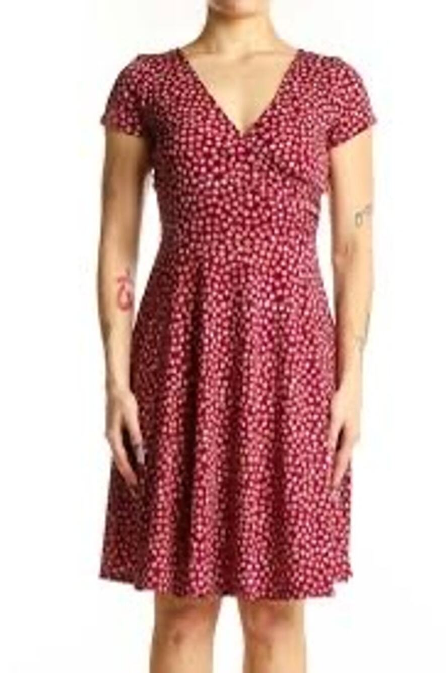 Kaileigh Red Printed Short Sleeve Fit And Flare Dress Size M Medium